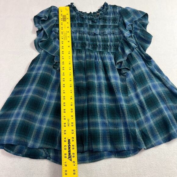 Free People Top Womens Medium Blue Not Your Average Girl Navy Ruffle Shoulder - Picture 4 of 11